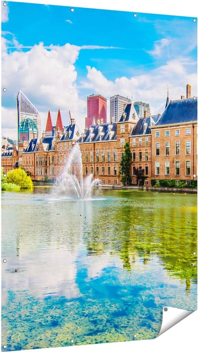 Gards Tuinposter Binnenhof met het Hofvijver in Den Haag - 120x180 cm - Tuindoek - Tuindecoratie - Wanddecoratie buiten - Tuinschilderij
