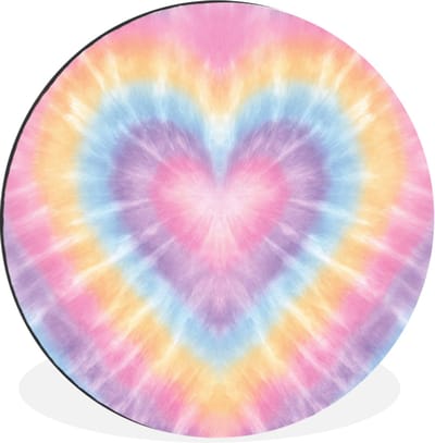 WallCircle - Wandcirkel - Muurcirkel - Hartvorm - Pastelkleuren - Tie Dye - Aluminium - Dibond - 120x120 cm - Binnen en Buiten XXL