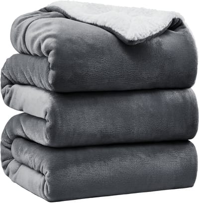 VAIVE Luxe Sherpa Fleece Deken 220x240 cm - Superzacht - Plaid voor Bank, Bed of Woonkamer Decoratie - Dekens - Plaids - Dekentje – Grijs