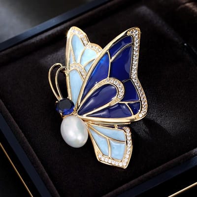 Dames Licht Luxe Design Elegante Druppelglazuur Micro Ingezette Zirkoon Vlinder Broche Modieus Veelzijdig Niche Design Broche blue