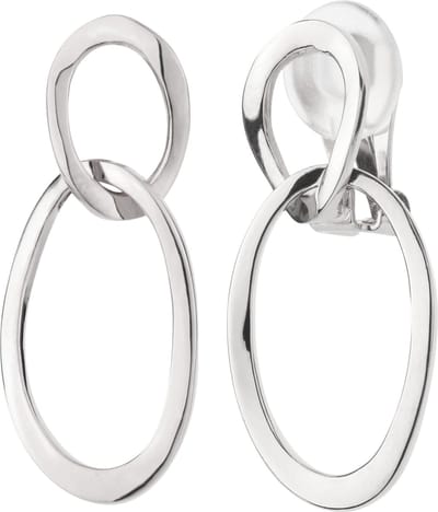 Traveller Clip oorbellen - Oorclips Dames - Hangers - Zilverkleurig - Schakels - Dubbel Ovaal - 30x 15 mm - Geplatineerd - 157231