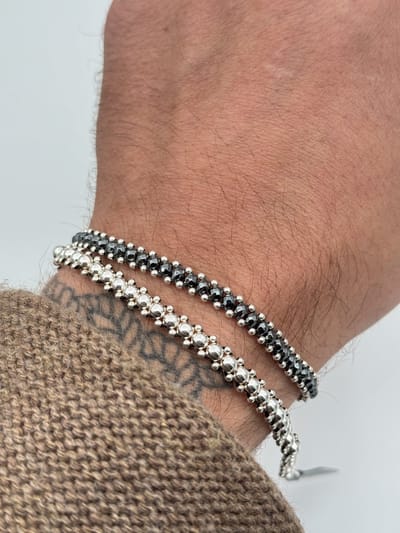 Spadarella Gioielli - SPBR193 - Armband - 925 Zilver - 6 mm - Donkergrijs Hematiet - 19 Cm - Dames - Heren - Made in Italy