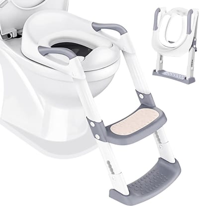 Toiletbril trainer kindertoilet trainingszitje opstapje verstelbare hoogte ladderbescherming - draagbare potjesstoel zindelijkheidstraining met zacht kussen voor baby