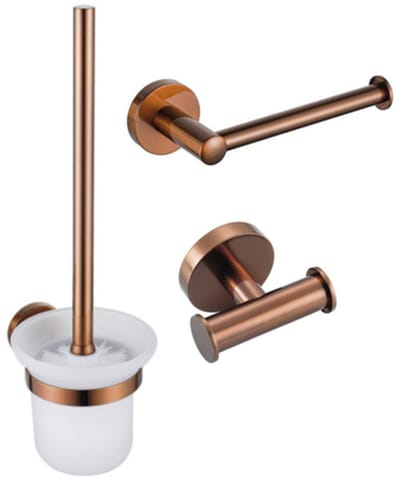 FugaFlow Eccelente Acces Toiletset 3-delig - toiletrolhouder zonder klep - toiletborstel - handdoekhaak dubbel rond - Geborsteld koper PVD (Koper)