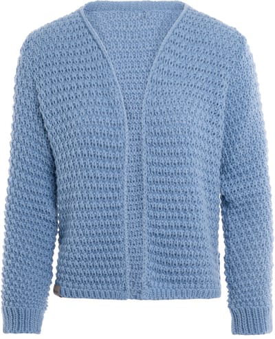 Knit Factory - Becky Gebreid Vest - Gebreide dames cardigan - Kort vest op heuphoogte - Lichtblauw damesvest gemaakt uit 30% wol en 70% acryl - Crystal Blue - 36/38