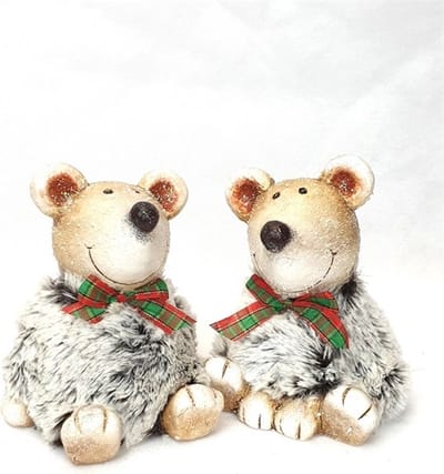 Mansion atmosphere - Kerstdecoratie - Set van 2 zittende beren met strik - 8x7x9 cm