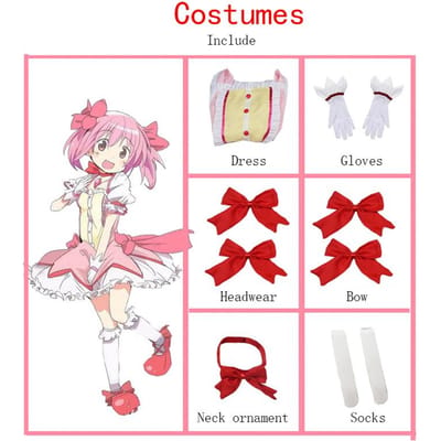 Anime Magisch Meisje Kaname Madoka Cosplay Kostuum Kawaii Lolita Meisje Feest Carnaval Roze Jurk Korte Pruik Idool Puella Magi Madoka M geel