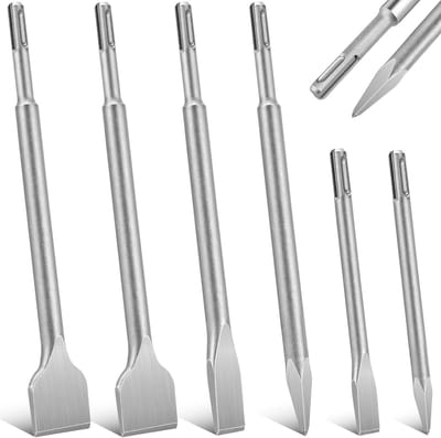 Professionele 6-delige Beitelset voor Rotary Hammer - Inclusief Tegelbeitel, Spatchisel en Beitels voor Beton, Metselwerk en Natuursteen