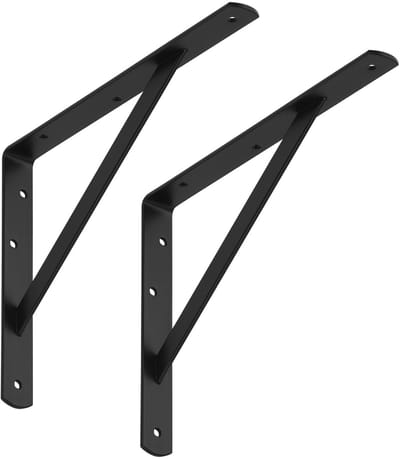 SOTECH set van 2 Legbordbeugels (300 x 225 x 30 mm, zwart, met poedercoating), muurbeugel met dwarsbalk voor stabilisatie