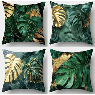 Nieuwe 4-delige kussensloopset met een schattig groen bladerontwerp, perfect voor het decoreren van uw huisbank en het verbeteren van uw interieur 45x45cm