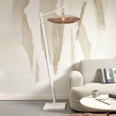 GOOD&MOJO Vloerlamp Tanami - Bamboe Wit/Rotan - 78x55x176cm - Modern - Staande lampen voor Woonkamer - Slaapkamer
