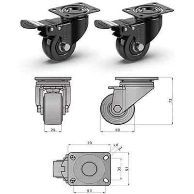 GBL® 4 x Zwenkwielen 50mm met Schroeven