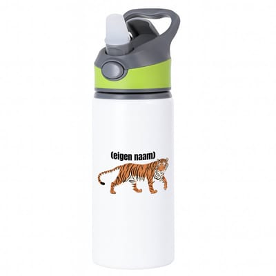 Hacebo® - tijger met eigen naam waterfles met rietje groen - Tijger - dieren liefhebber - iemand die houdt van tijgers - verjaardag - cadeau - kado - geschenk - water fles - 650ML