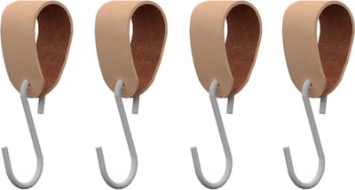 S-haakje Wit + leren hanger: PEACH - Maat S - set van 4 (S-haakjes - kapstokhaakje - handdoekhaakje - kapstokhaak - ophanghaken - S-haken)