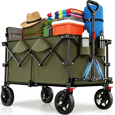 Bolderkar-Heavy-duty terreinkar-XXL Plus Opvouwbare Kar- 200L/capaciteit 200kg-Wielen met remmen-duurzaam canvas-Groen.