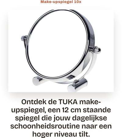 Dailygoods - Make-upspiegel 10x - Dubbelzijdige Scheerspiegel - 360° draaibaar - Zilver - Staande Tafelspiegel - Badkamerspiegel - Geschikt voor Slaap...