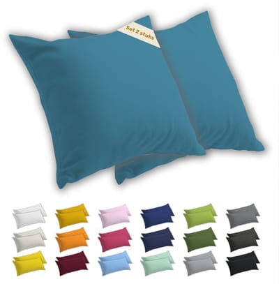 Lavea® Kussenslopen 65x65 cm Set van 2 – Kussenhoezen van 100% Zachte en Ademende Jersey Katoen met YKK Ritssluiting – Aquamarijn