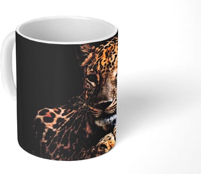 Mok - Koffiemok - Wilde dieren - Panter - Portret - Zwart - Dieren - Mokken - 350 ML - Beker - Koffiemokken - Theemok - Kleine kadootjes