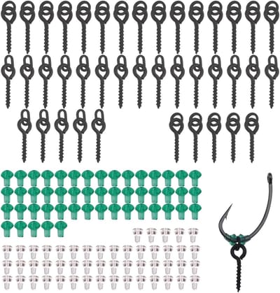 Thijox - 140 Vishaken Set - 40 Boilie Aas Schroeven, 100 Vishaken Stoppers, Haak Stops, Cirkel Ovaal Aas Jig Haak - Visgerei Accessoires voor Professi