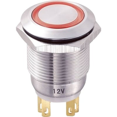 TRU COMPONENTS TC-8831256 LAS1-GQ-11E/R/12V Vandalismebestendige druktoets 250 V/AC 5 A 1x uit/(aan) Moment Rood IP65 1 stuk(s)