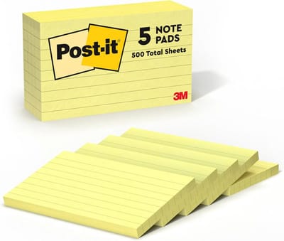 Gevoerd Sticky Notes 3 x 5 inch in Canarische Geel - 5 Pads per Verpakking