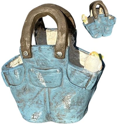 Decoratieve Bloempot in de vorm van een bloempot in jeans-look - afmeting 37 x 24 x 19 cm - binnen en buiten gebruik