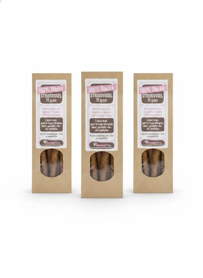Struisvogel Sticks voor Honden - 3 x 70 Gram Voordeelpak - Hypoallergene Hondensnack - 100% Natuurlijke Kauwsticks als Beloning - Graanvrij en Rijk aan Eiwit - Geschikt voor Pups en Gevoelige Honden - animalking Hondensnoepjes - 210 gram