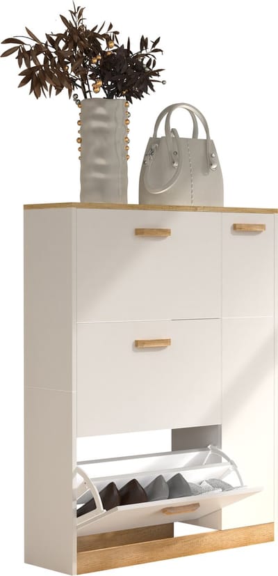Houten plank Kipper schoenenrek Schoenenkast Schoenenkipper 3 kleppen 1 draaideur Halom L