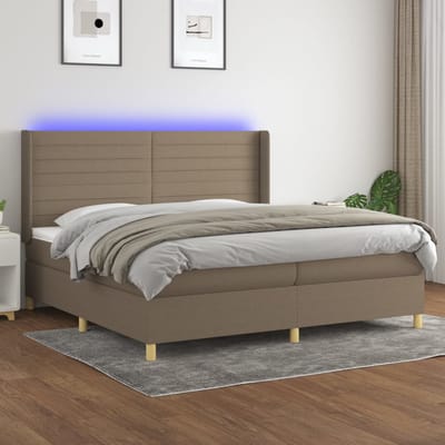 vidaXL - Boxspring - met - matras - en - LED - stof - taupe - 200x200 - cm