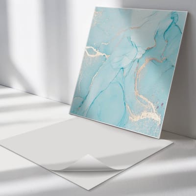 Wallfluent Vinyl Tegels - Abstract Vloeibaar Patroon Wand PVC Tegels - 30 cm x 30 cm - Turkoois Vinyl Tegels - Verpakking van 9 stuks - Vierkant PVC Tegels - Texturen Plaktegels - Vinyl Tegels Zelfklevend - Plaktegels Keuken en Badkamer