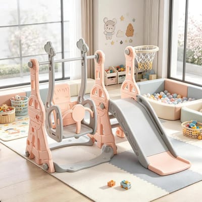 Speelgoed Glijbaan - Speelset - Buiten Spelen - 4-in-1 Fun - 140 x 118 x 82 cm - Roze