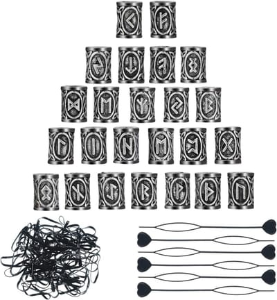 WILLBOND 24pcs Viking Hair Beard Beads Set, Scandinavian Braided Beads with 6 Threading Needles, 160 Elastic Bands and - ShopVlot