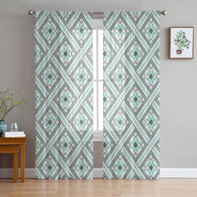 Oekraïense Ornament Vitrages voor Woonkamer Transparante Tule Raambehandelingen Slaapkamer Keuken Home Decor Sluier Gordijnen 135W x 114H(cm) gray