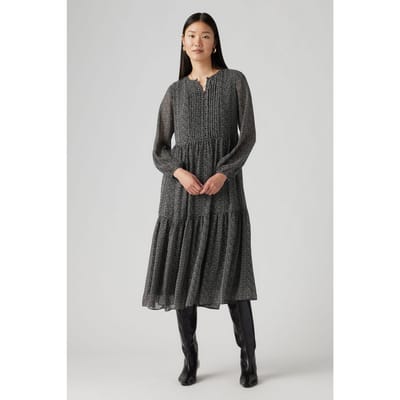 Levi's Cielo Georgette Dress Lino Geo Caviar Maat: S | Midi Jurken Outlet | Dames | Zwart