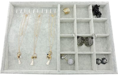 Dailygoody - Sieradenbox - Grijs Velvet - Voor Kettingen Armbanden Ringen Oorbellen - Ruime Opbergruimte - Stijlvolle Organizer - Geschikt voor Dames