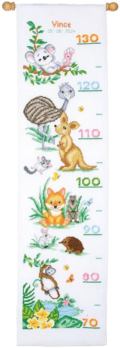 borduurpakket PN0205333 australische diertjes, groeimeter/meetlat