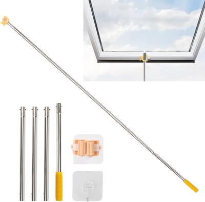 187 cm Raamhandgreep Verlenging met Haak voor Daklicht - 5-delige Verlengstang, Antislip Silicone, RVS Raamopener voor Gemakkelijk Gebruik