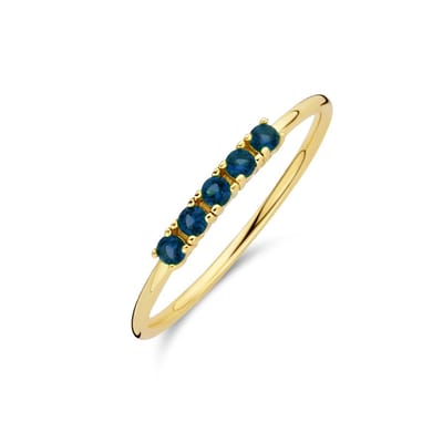 New Bling 9NB-0737-58 Zilveren Ring - Dames - 5 Zirkonia Steentjes - Blauw - 2 mm Doorsnee - Maat 58 - Zilver - Gold plated (Verguld/Goud op Zilver)
