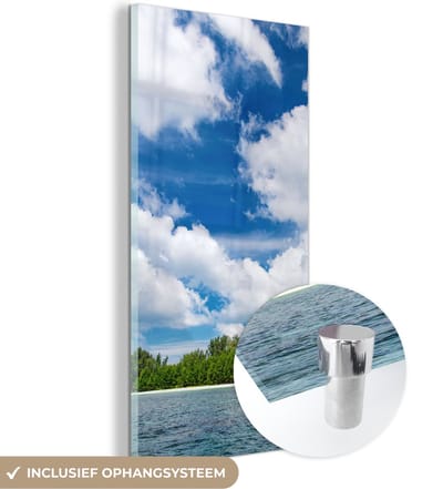 MuchoWow® Glasschilderij 20x40 cm - Schilderij acrylglas - Eiland - Zomer - Tropisch - Foto op glas - Schilderijen