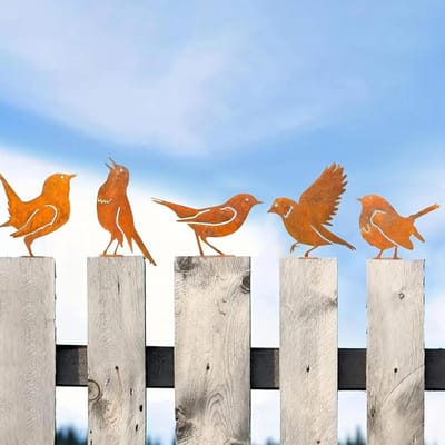 Decoratieve Vogelset voor de Tuin - 5 Stuks Metalen Vogels voor Buiten, Vintage Tuinaccessoires en Decoratie voor Poorten en Raamkozijnen