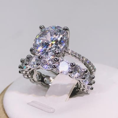 Bijoux Classiques de Luxe de Haute Qualité Zircon Blanc Argent Sterling 925 Rempli Coupe Ronde 5a Cz Ensemble Bague Couronne de Mariage Livraison Directe 7 blanc