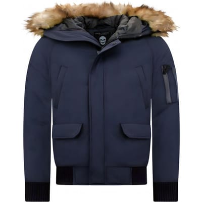 Korte Heren Winterjas - Met Faux Bontkraag - Blauw