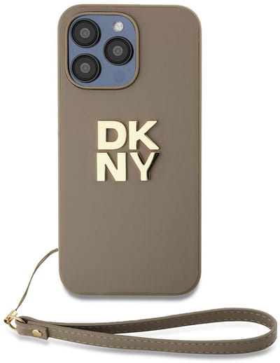 DKNY, Hoesje geschikt voor iPhone 14 Pro Max - met Metalen Logo & Polskoord, Beige