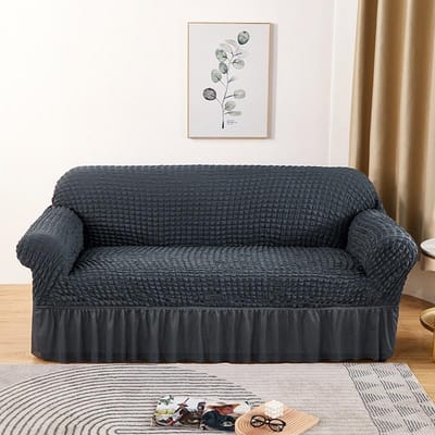 Gegolfde seersucker bankhoes voor woonkamer dikke elastische effen stretch bank hoes 1/2/3/4 zits bank fauteuil hoes Small