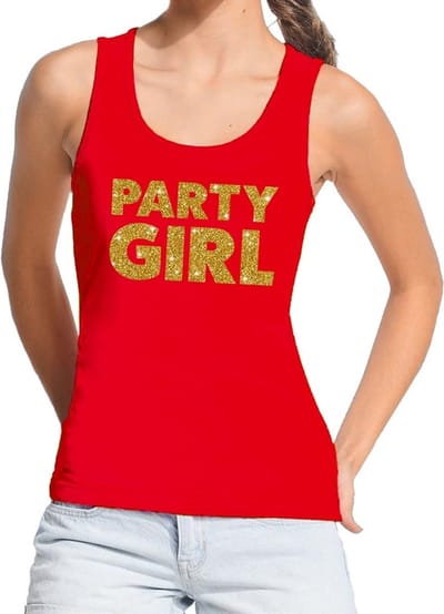Party Girl glitter tekst tanktop / mouwloos shirt rood dames - dames singlet Party Girl S