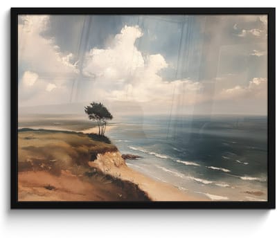Poster in lijst - Fotolijst 70x50 cm - Posters - Klif - Zee - Boom - Posterlijst zwart - Decoratie - Wanddecoratie woonkamer - Muurdecoratie slaapkamer