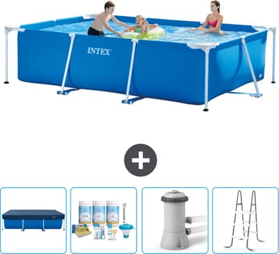 Intex Rechthoekig Frame Zwembad - 300 x 200 x 75 cm - Blauw - Inclusief Afdekzeil - Onderhoudspakket - Zwembadfilterpomp - Ladder