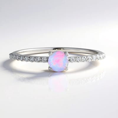 Cavill - Zilveren Ring 925 Sterling met 0,32 ct Welo Opaal Rond en 0,378 ct Pavé Zirkonia - Modern Minimalistisch Design - Ringen met Edelsteen