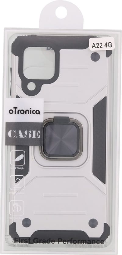 oTronica Armor Backcover Geschikt Voor Samsung Galaxy A22 (4G) hoesje met Ringhouder - Zilver