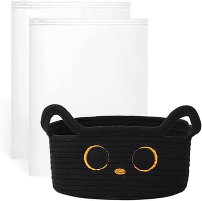 Opbergmand, mand, opslag van katoenen touw, geweven katoen, opbergmand, speelgoedmand voor handdoeken, snacks, dekens, kleding, speelgoed met opbergzak, zwart